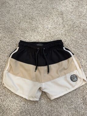 Little Bipsy Kids Swim Trunks in Black, Tan & Cream